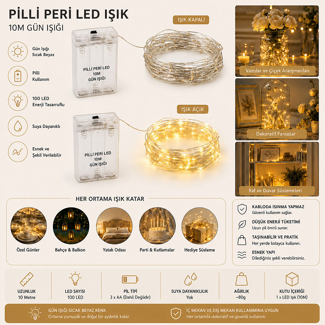 10 m Pilli Peri Led Gün Işığı İthal - 3