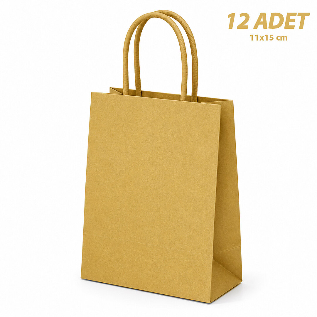 11x15 cm Hediyelik Kağıt Çanta Gold 12 Adet - 1