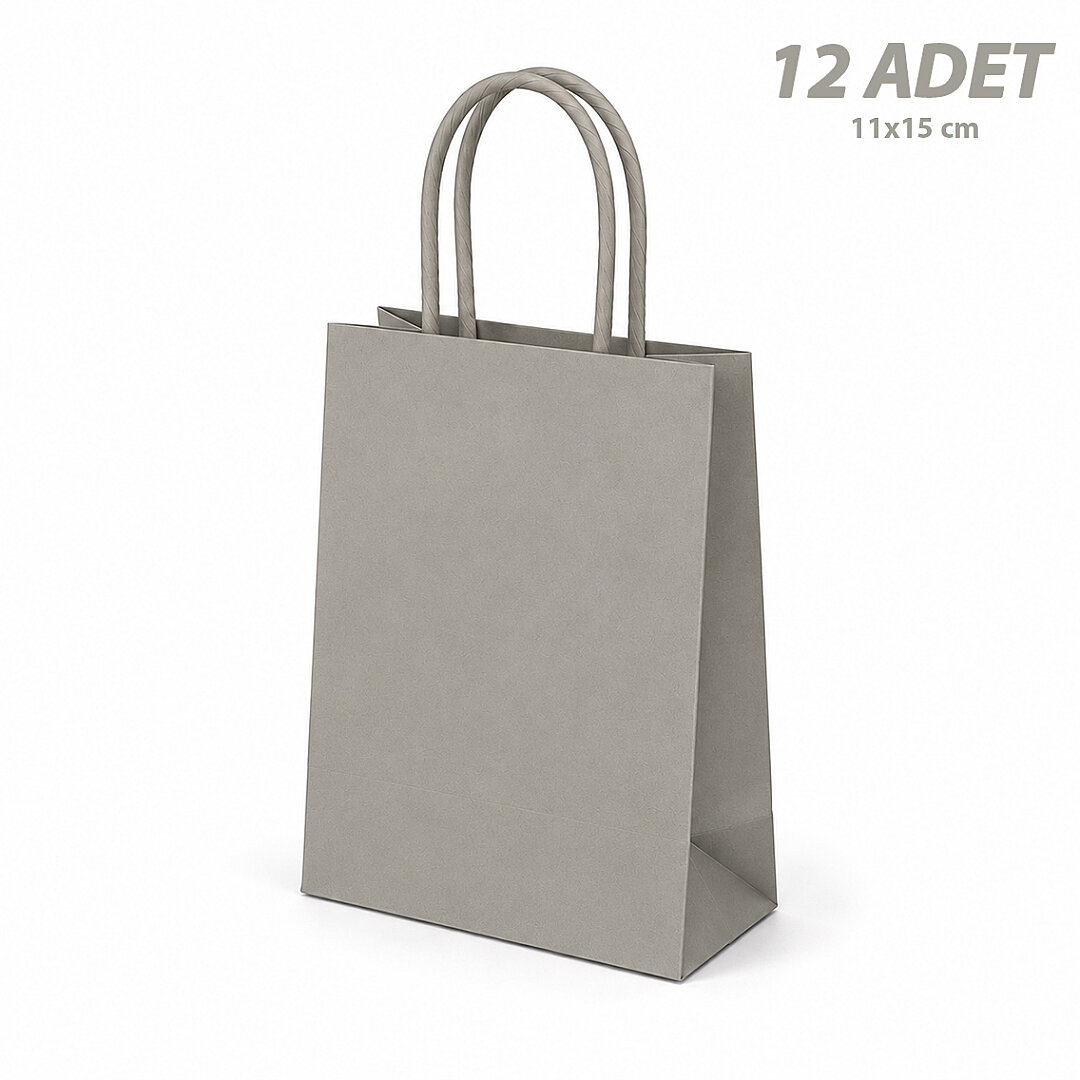 11x15 cm Hediyelik Kağıt Çanta Gri 12 Adet - Beysüs