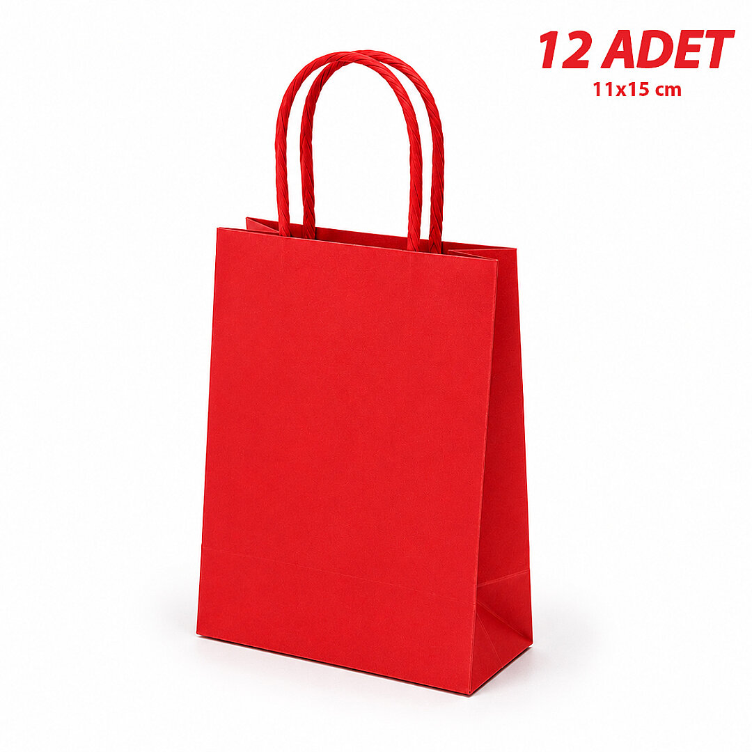 11x15 cm Hediyelik Kağıt Çanta Kırmızı 12 Adet - 1