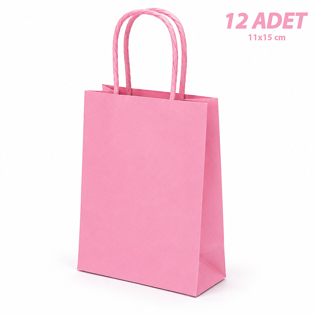 11x15 cm Hediyelik Kağıt Çanta Pembe 12 Adet - Beysüs
