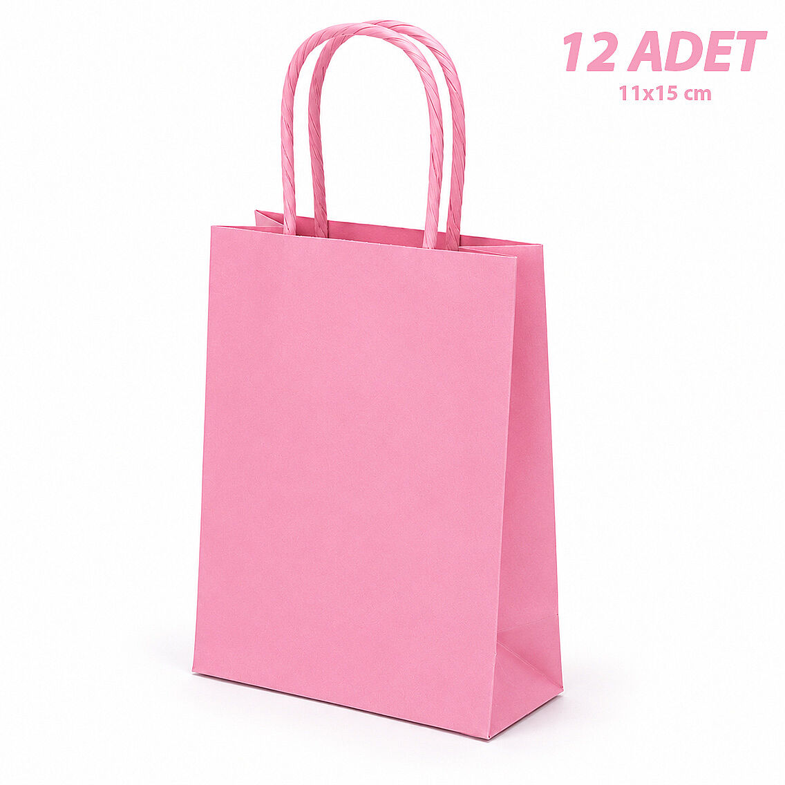 11x15 cm Hediyelik Kağıt Çanta Pembe 12 Adet - 1