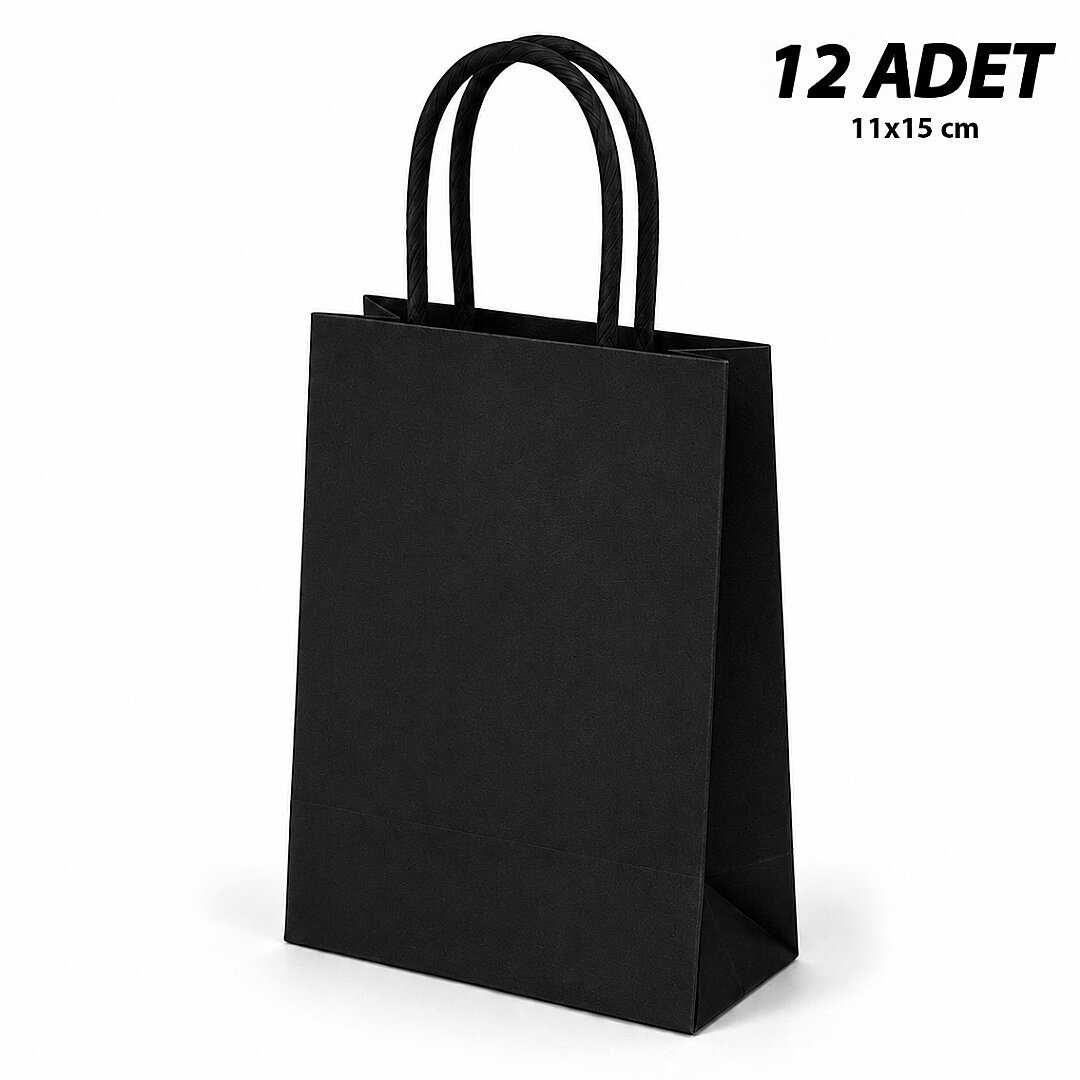 11x15 cm Hediyelik Kağıt Çanta Siyah 12 Adet - Beysüs
