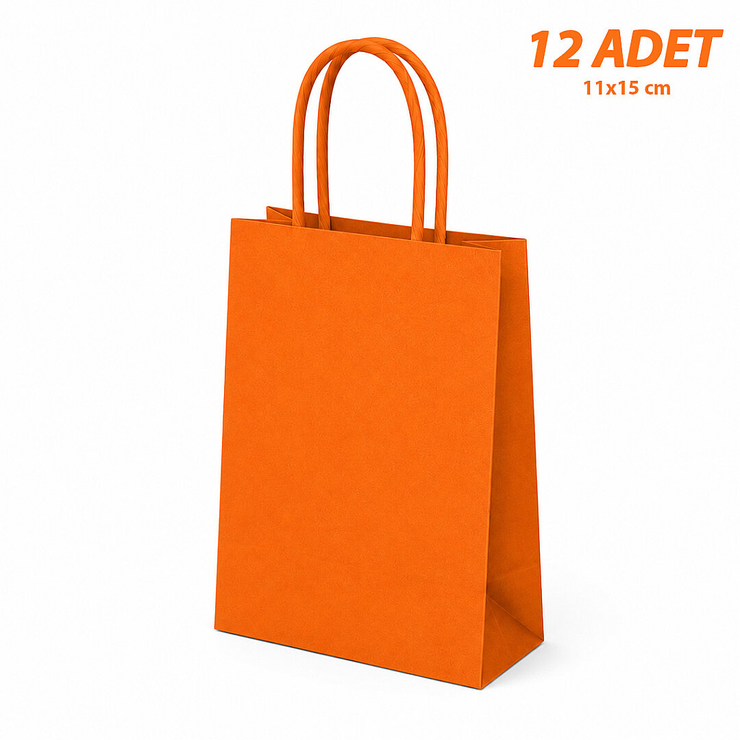 11x15 cm Hediyelik Kağıt Çanta Turuncu 12 Adet - 1