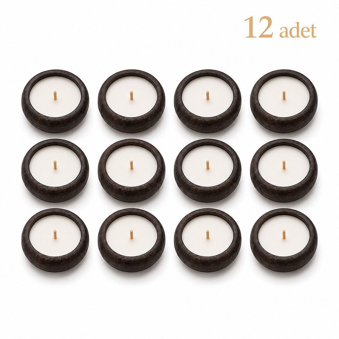 12'li Ahşap Kahverengi Hediyelik Mum (Söz, Nişan, Nikah, Bebek Hediyeliği) - 2