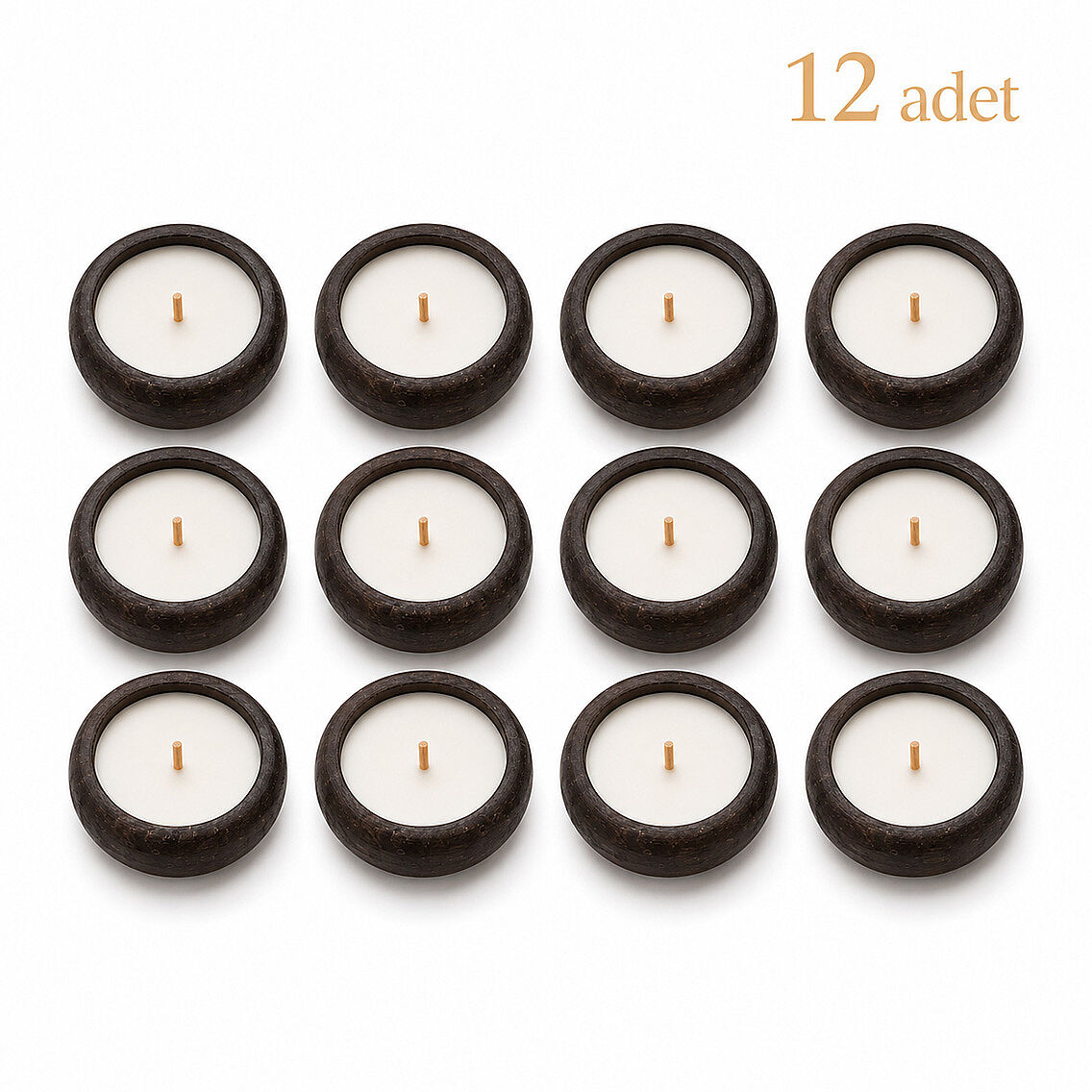 12'li Ahşap Kahverengi Hediyelik Mum (Söz, Nişan, Nikah, Bebek Hediyeliği) - 2