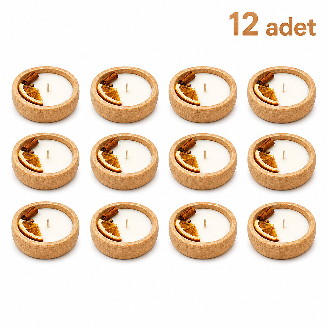 12'li Ahşap Krem Hediyelik Mum (Söz, Nişan, Nikah, Bebek Hediyeliği) - 3