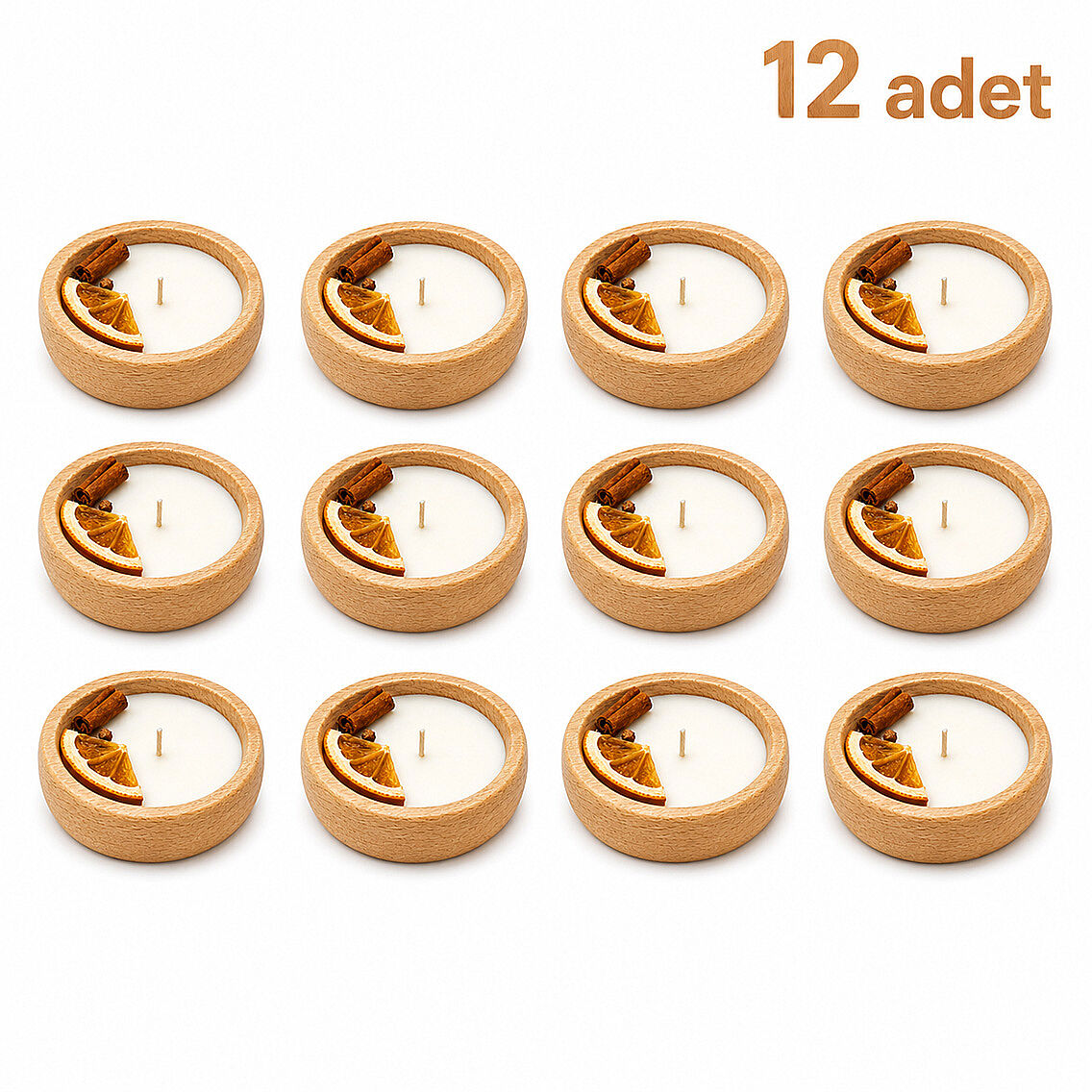 12'li Ahşap Krem Hediyelik Mum (Söz, Nişan, Nikah, Bebek Hediyeliği) - 3