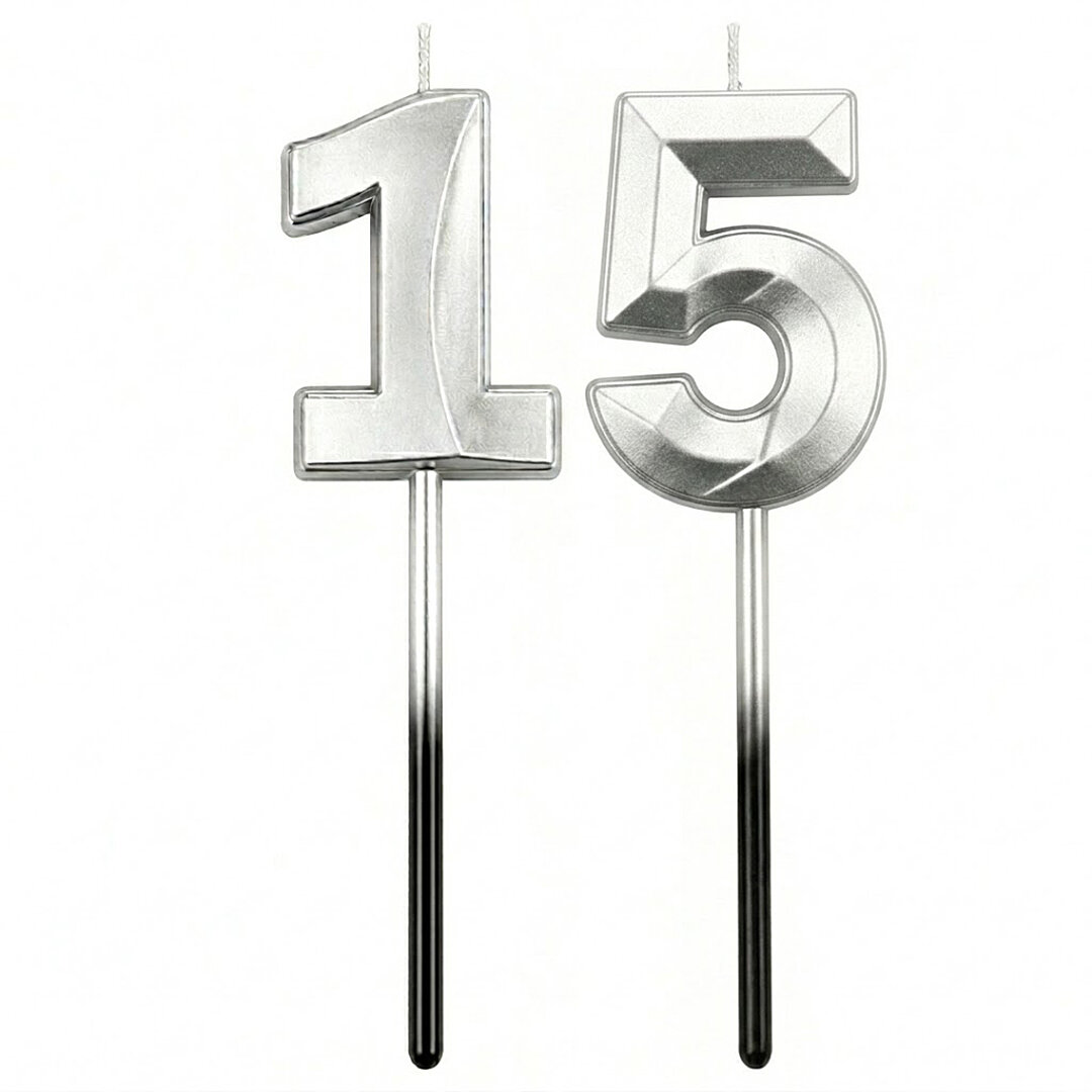 15 Rakam Mum Gümüş - 1