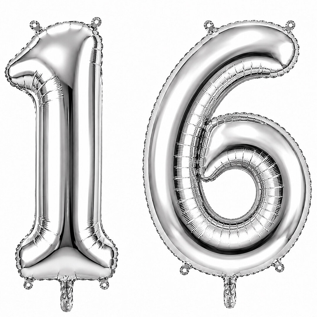 16 Rakam Folyo Balon Gümüş Rengi (100 cm) - Beysüs