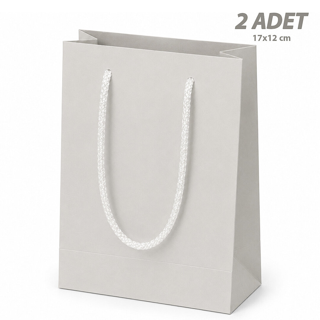 17x12 cm Parlak Kağıt Çanta Beyaz 2 Adet - 1