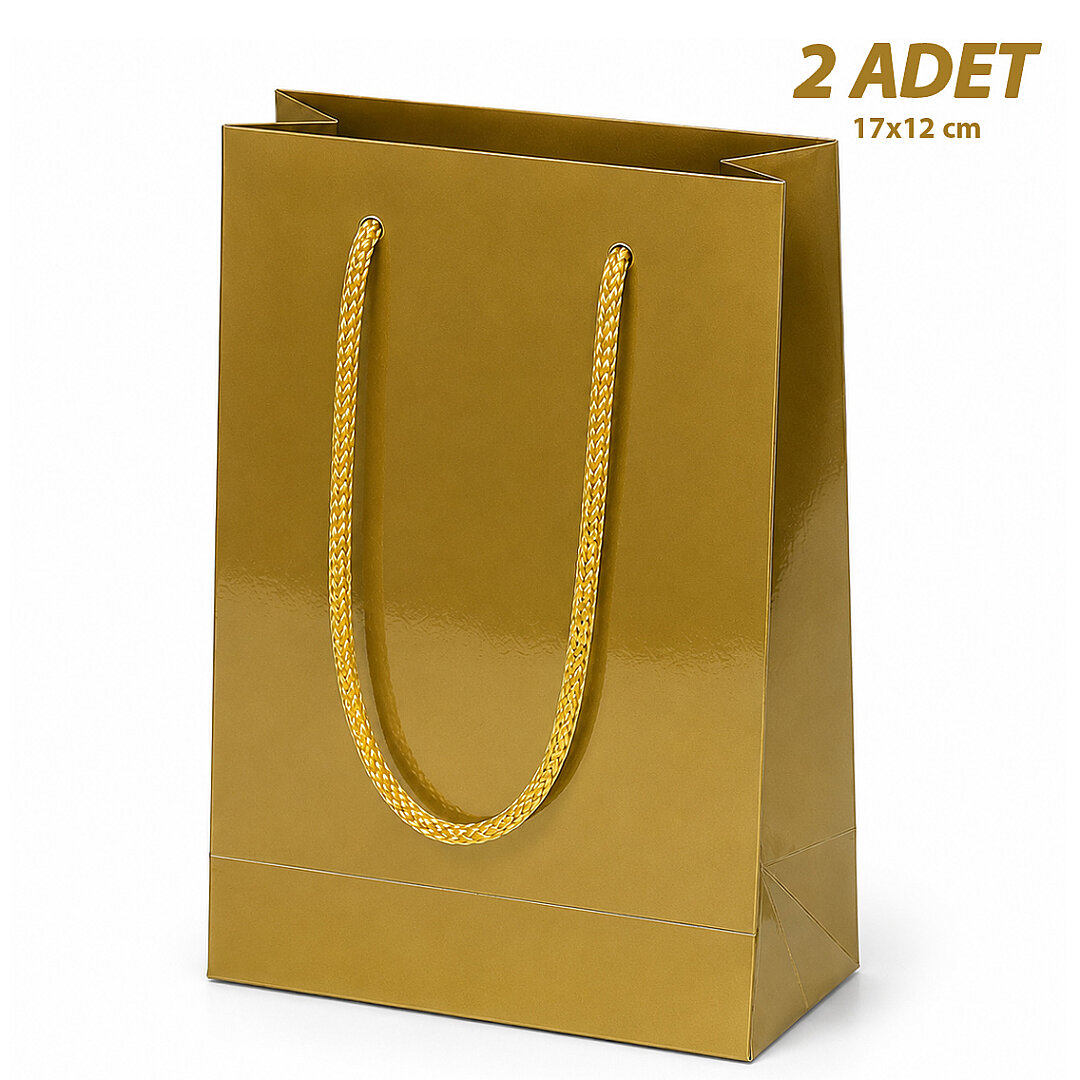 17x12 cm Parlak Kağıt Çanta Gold 2 Adet - 1