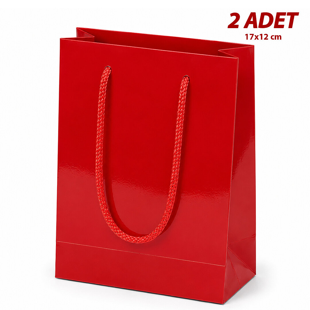 17x12 cm Parlak Kağıt Çanta Kırmızı 2 Adet - Beysüs