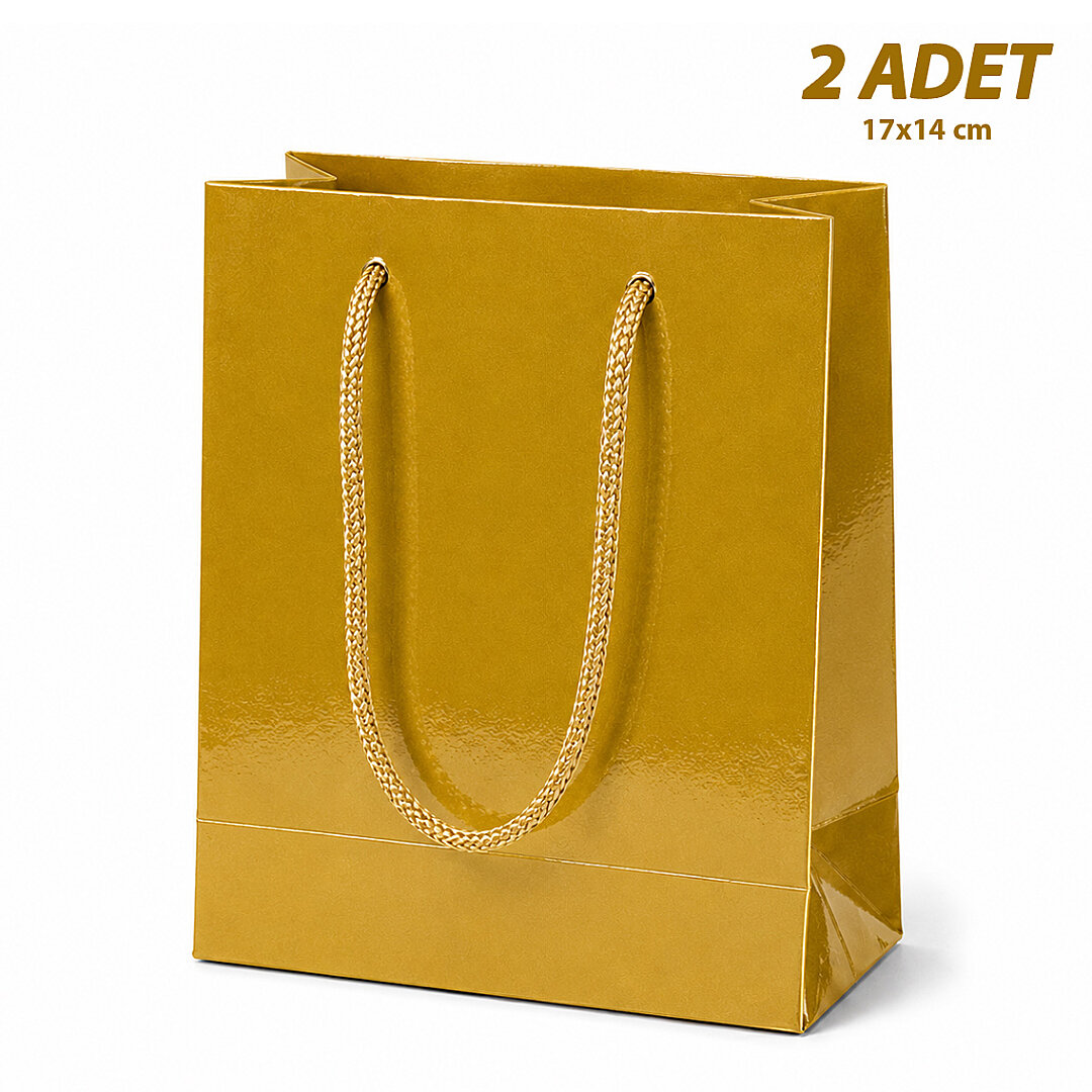 17x14 cm Parlak Kağıt Çanta Gold 2 Adet - Beysüs