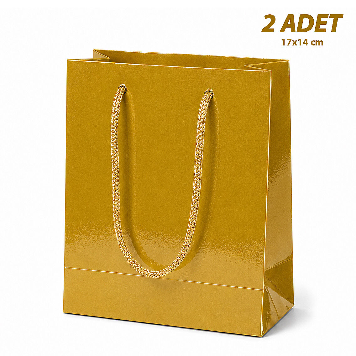 17x14 cm Parlak Kağıt Çanta Gold 2 Adet - 1