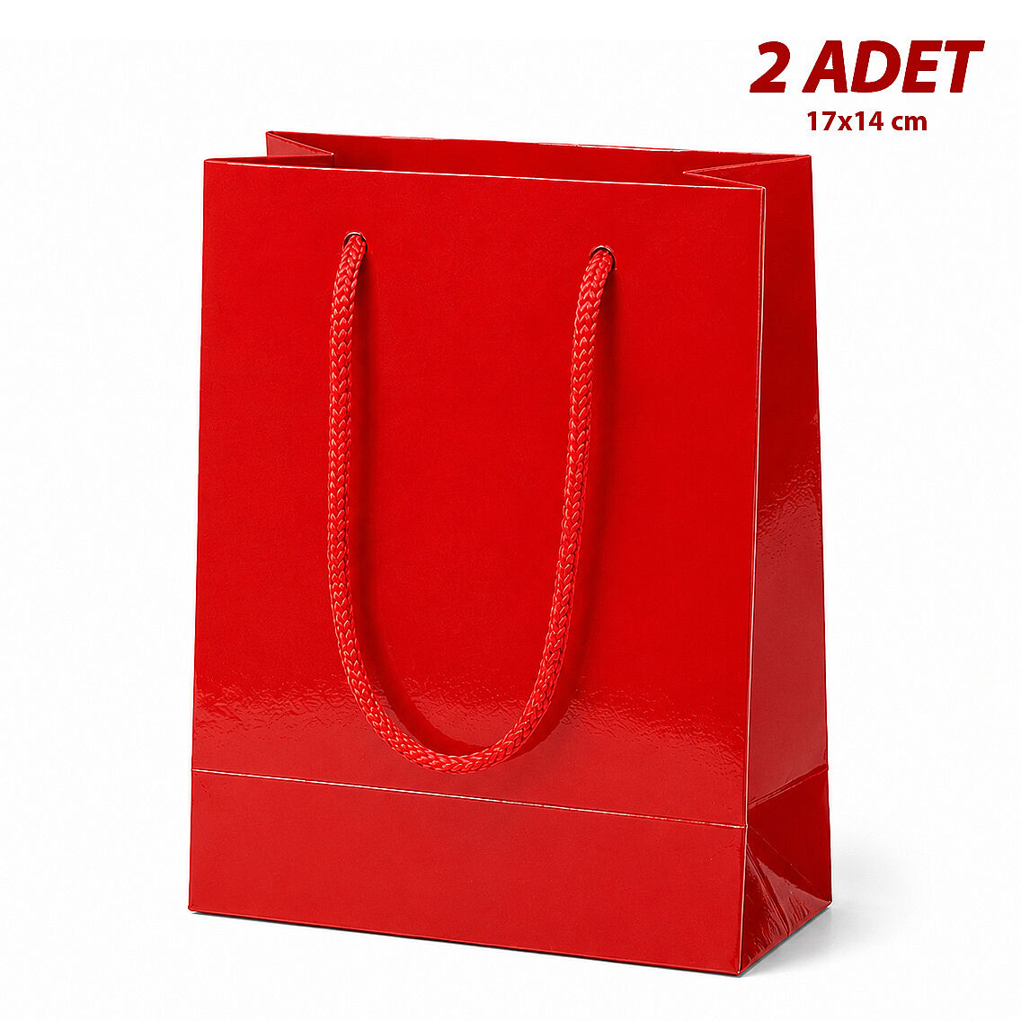 17x14 cm Parlak Kağıt Çanta Kırmızı 2 Adet - 1
