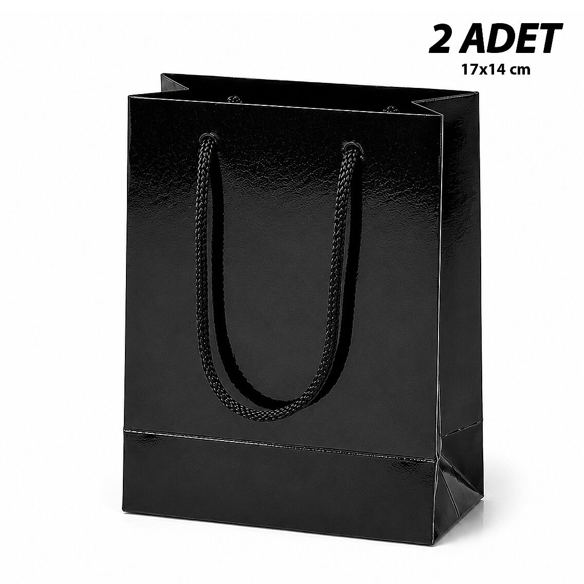 17x14 cm Parlak Kağıt Çanta Siyah 2 Adet - 1