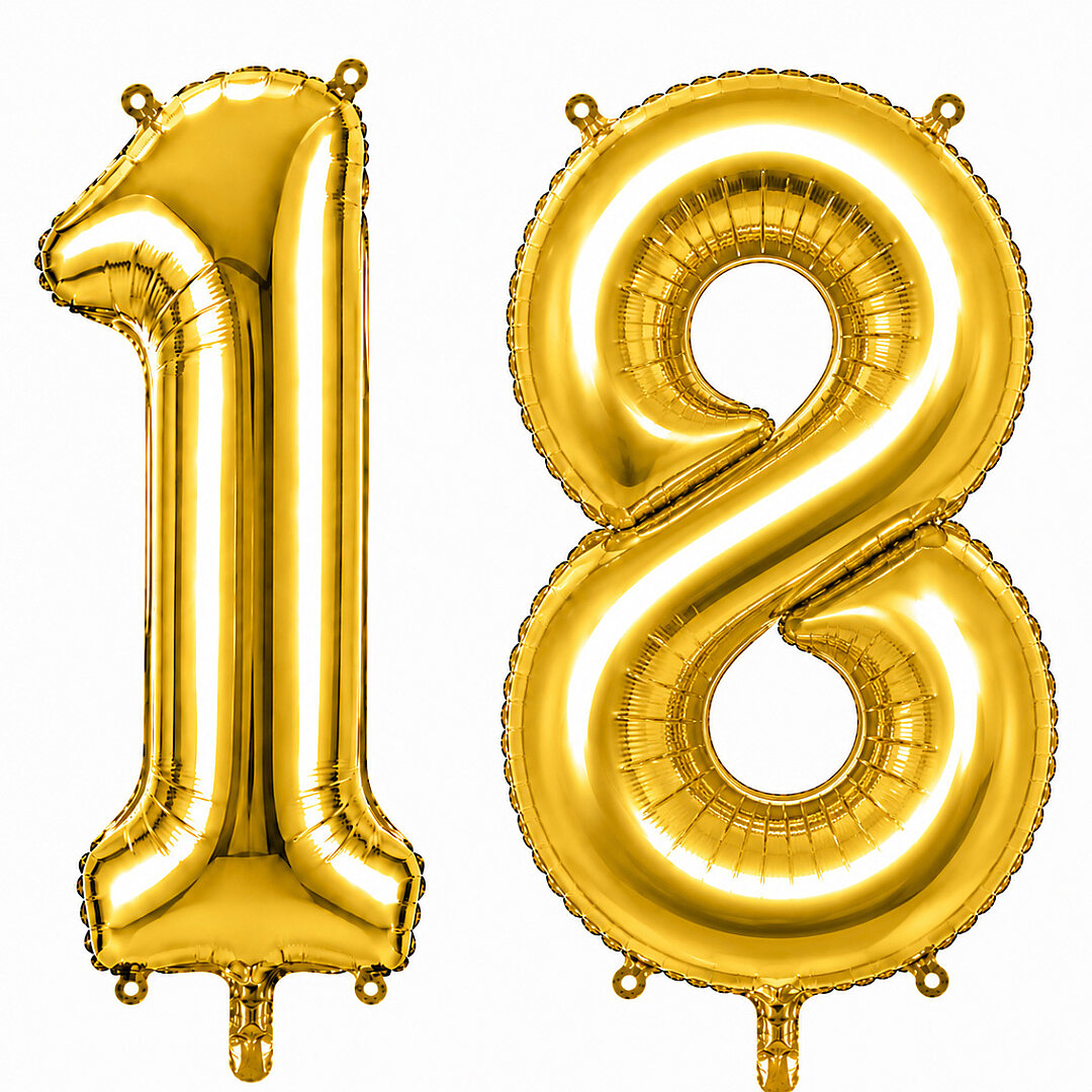 18 Rakam Folyo Balon Altın Rengi (76 cm) - Beysüs