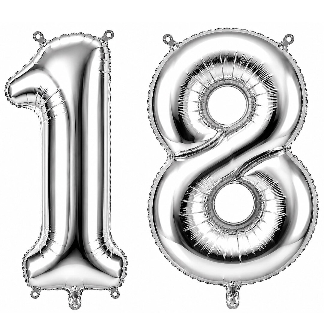 18 Rakam Folyo Balon Gümüş Rengi (36 cm) - Beysüs