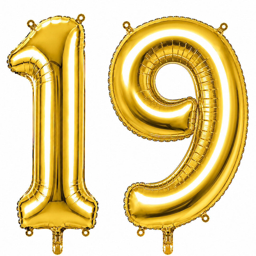 19 Rakam Folyo Balon Altın Rengi (76 cm) - 1