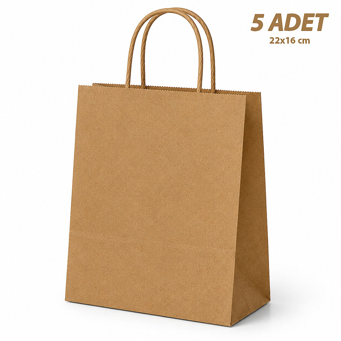 22x16 cm Hediyelik Kağıt Çanta Kraft 5 Adet - 1