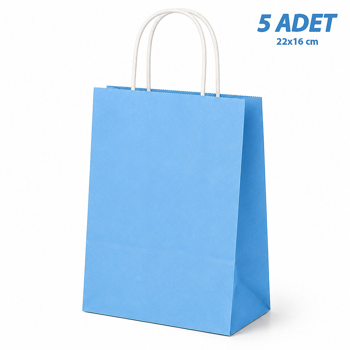 22x16 cm Hediyelik Kağıt Çanta Mavi 5 Adet - 1