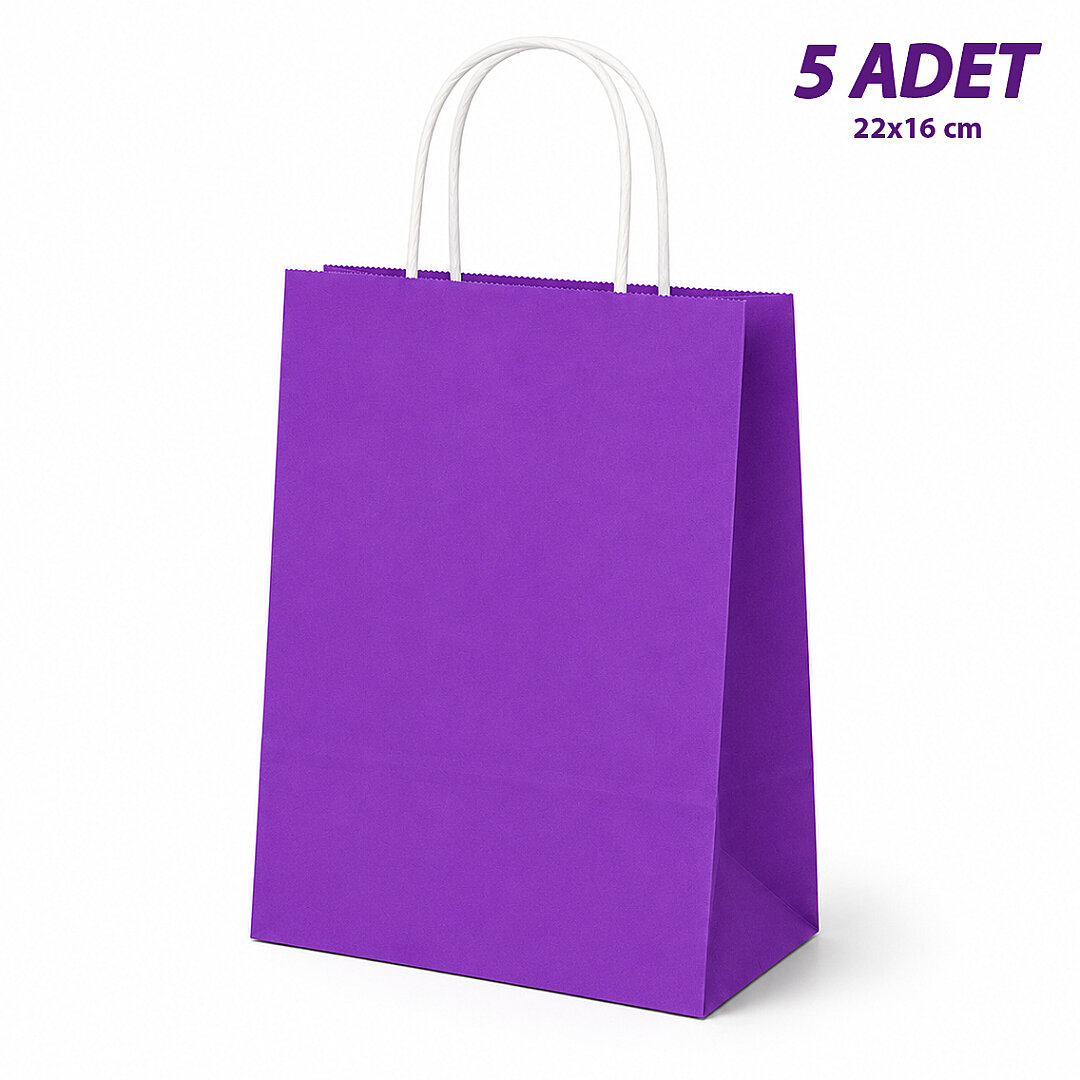 22x16 cm Hediyelik Kağıt Çanta Mor 5 Adet - Beysüs