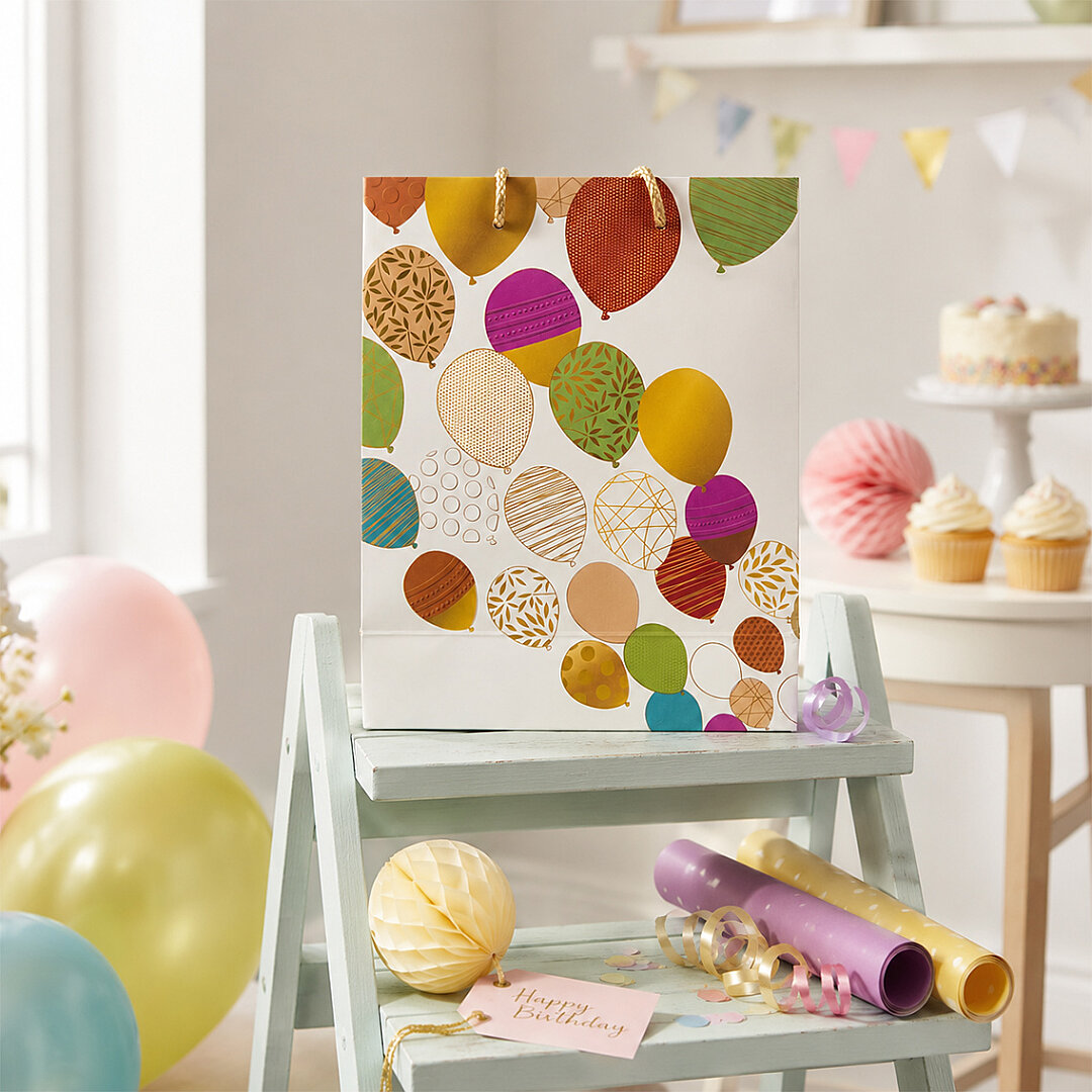 23x18 cm İthal Balon Temalı Hediyelik Kağıt Çanta Gold 5 Adet - 2