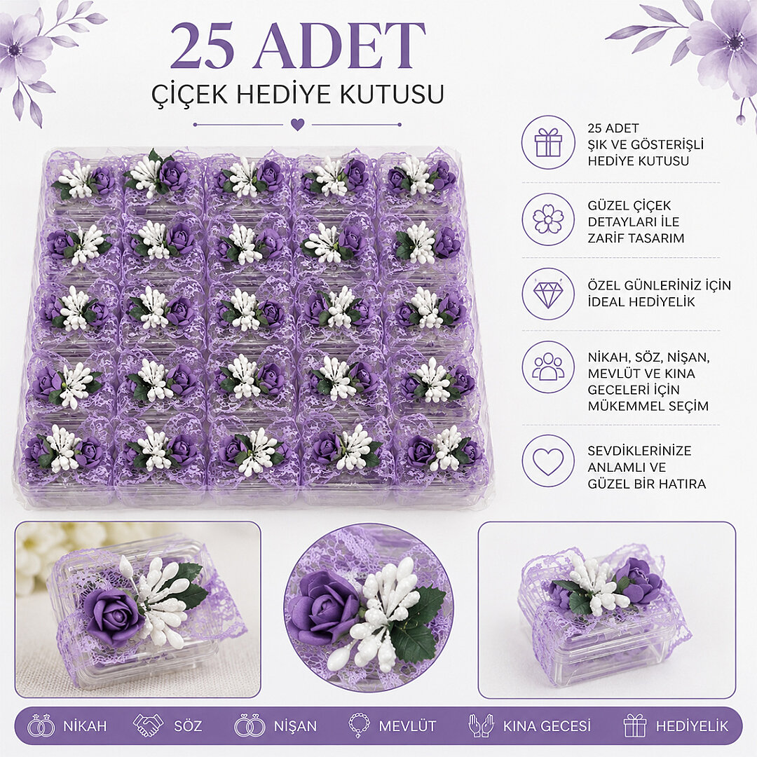 25'li Çiçekli Hediyelik Kutu - Beysüs