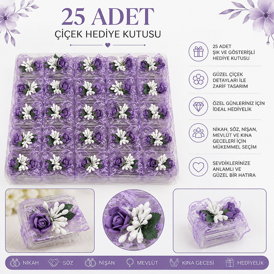 25'li Çiçekli Hediyelik Kutu - 1
