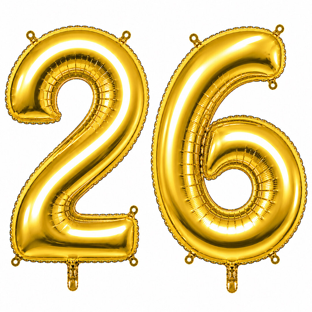 26 Rakam Folyo Balon Altın Rengi (36 cm) - 1