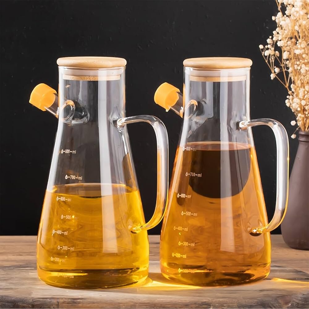 2'Li Cam Yağdanlık Bambu Kapaklı Borosilikat 1000 m - Beysüs