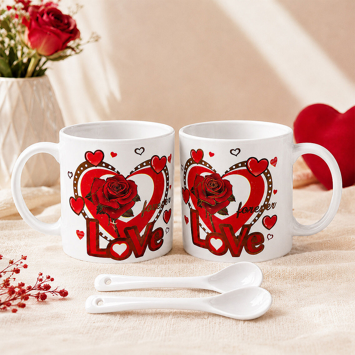 2'li Hediyelik Kupa Bardak Set Kırmızı - 2