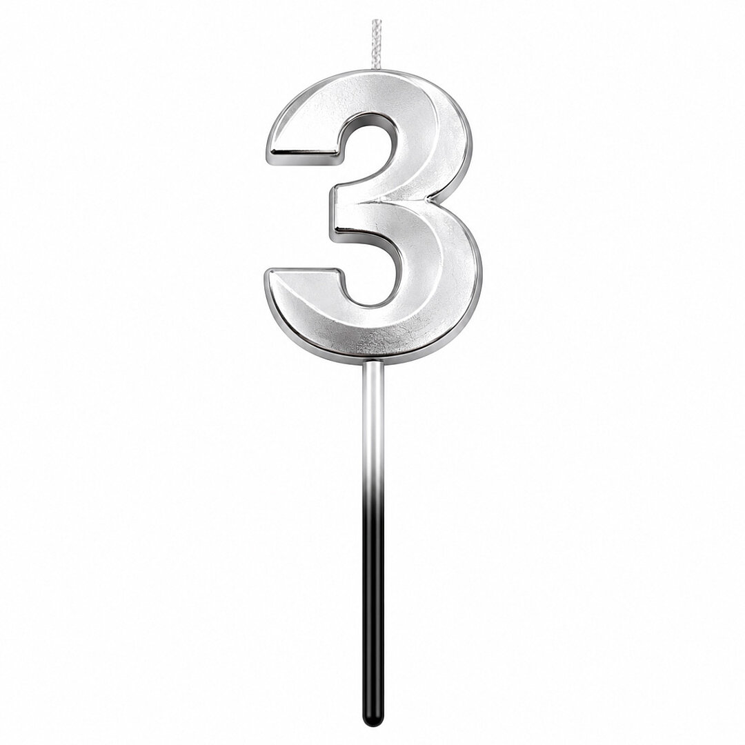 3 Rakam Mum Gümüş - 1
