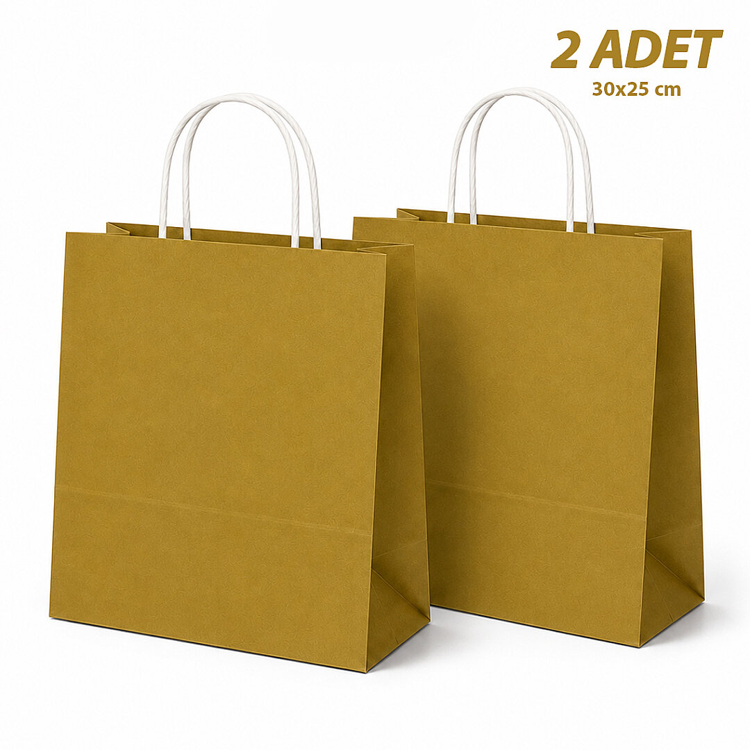 30x25 cm Hediyelik Kağıt Çanta Gold 2 Adet - Beysüs