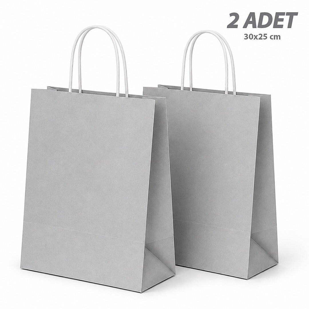 30x25 cm Hediyelik Kağıt Çanta Gri 2 Adet - Beysüs