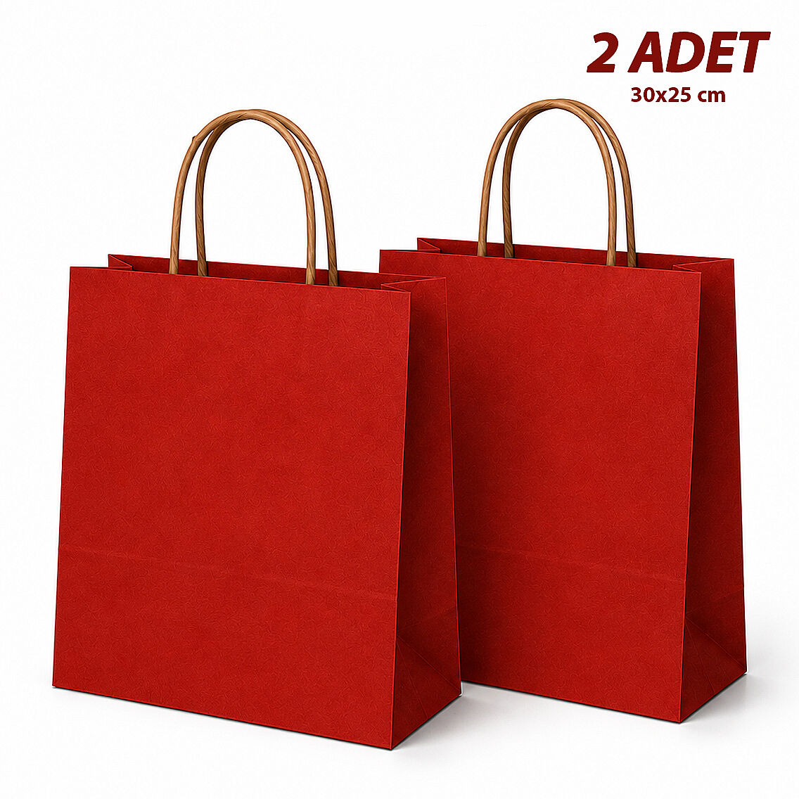 30x25 cm Hediyelik Kağıt Çanta Kırmızı 2 Adet - 1