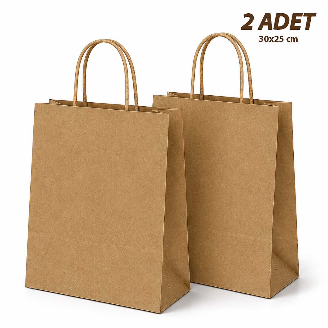 30x25 cm Hediyelik Kağıt Çanta Kraft 2 Adet - Beysüs