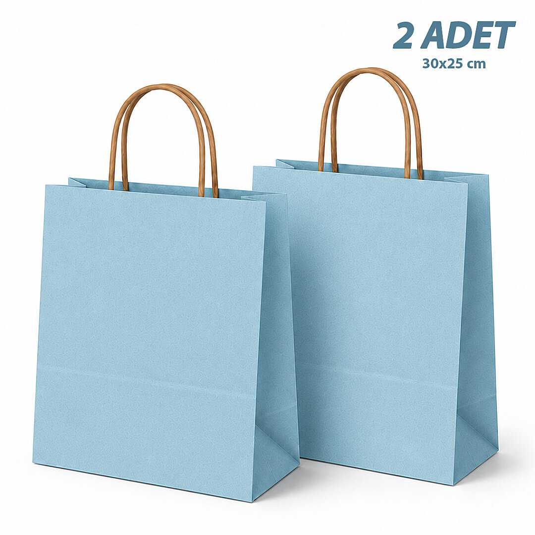 30x25 cm Hediyelik Kağıt Çanta Mavi 2 Adet - Beysüs
