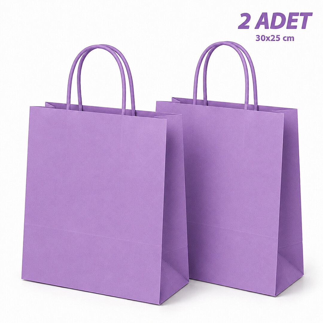30x25 cm Hediyelik Kağıt Çanta Mor 2 Adet - Beysüs
