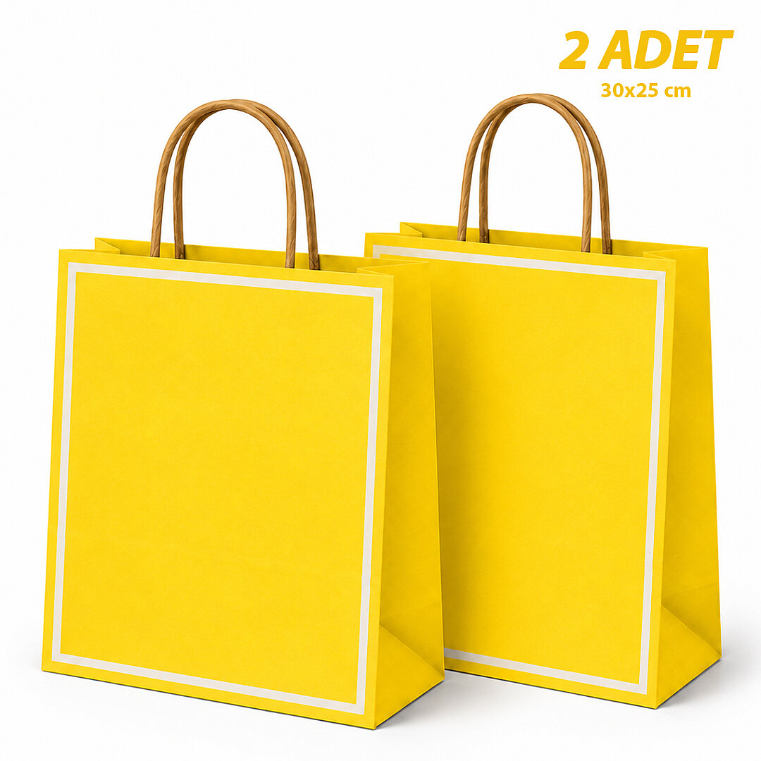 30x25 cm Hediyelik Kağıt Çanta Sarı 2 Adet - Beysüs