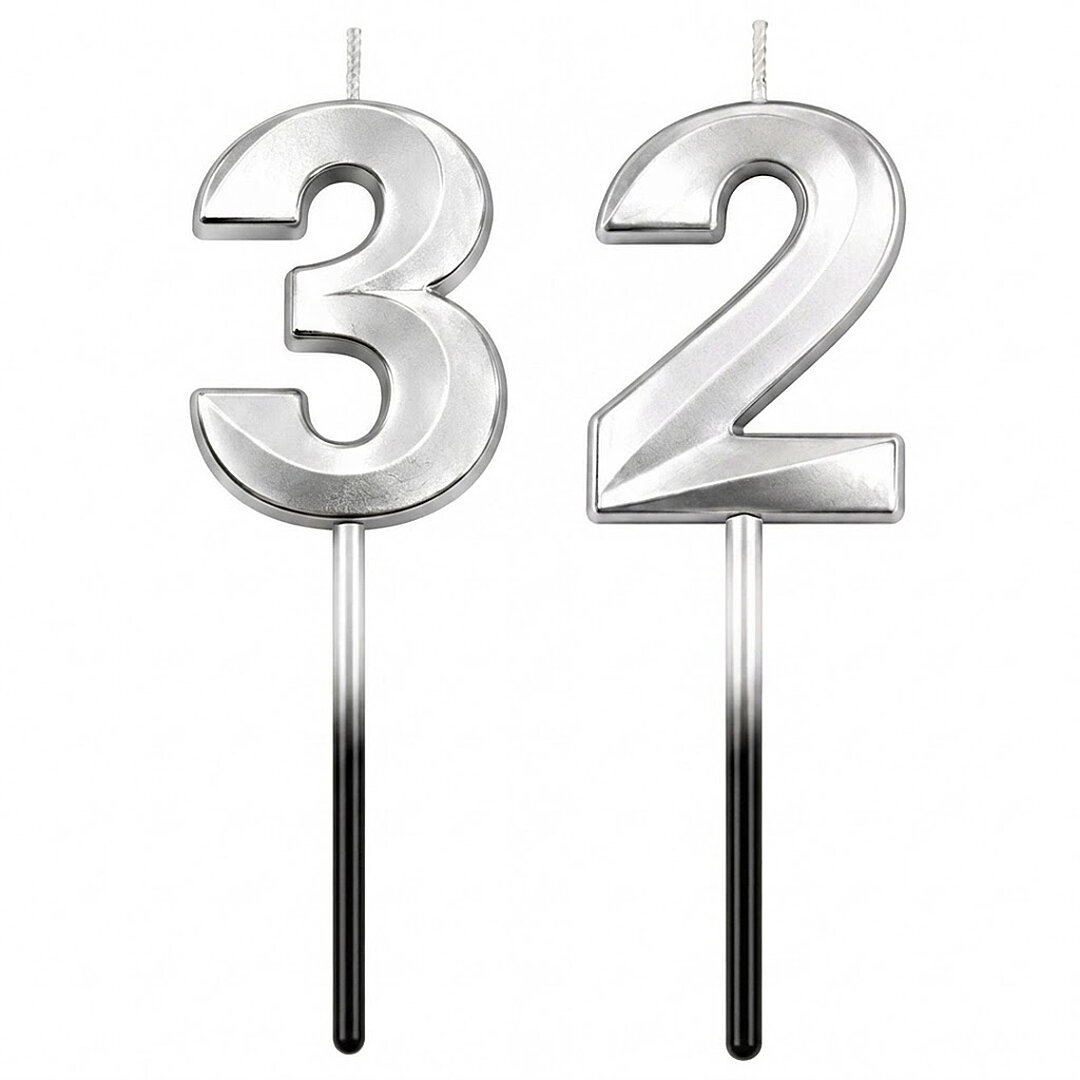 32 Rakam Mum Gümüş - 1