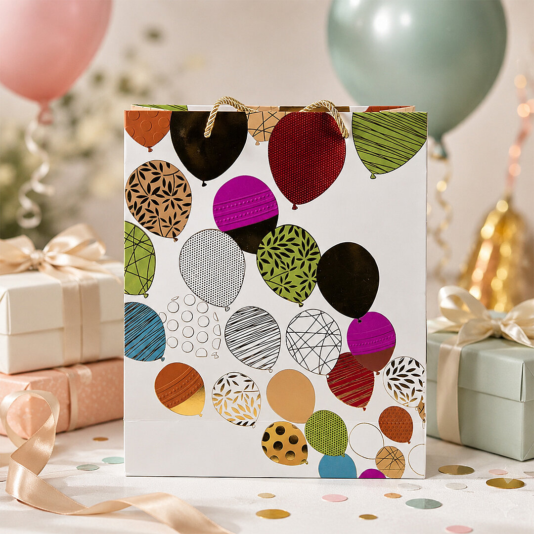 32x26 cm İthal Balon Temalı Hediyelik Kağıt Çanta Gold 5 Adet - 2