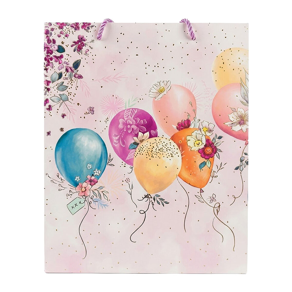 32x26 cm İthal Çiçekli Balonlu Hediyelik Kağıt Çanta Pembe 5 Adet - 4