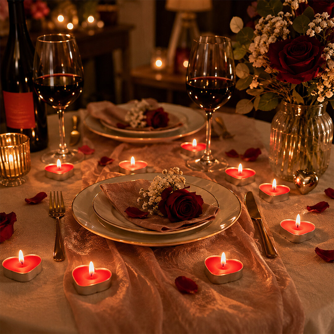 4 Adet Kalpli Tealight Mum - Romantik Kalp Şekilli Dekoratif Küçük Mum - 1