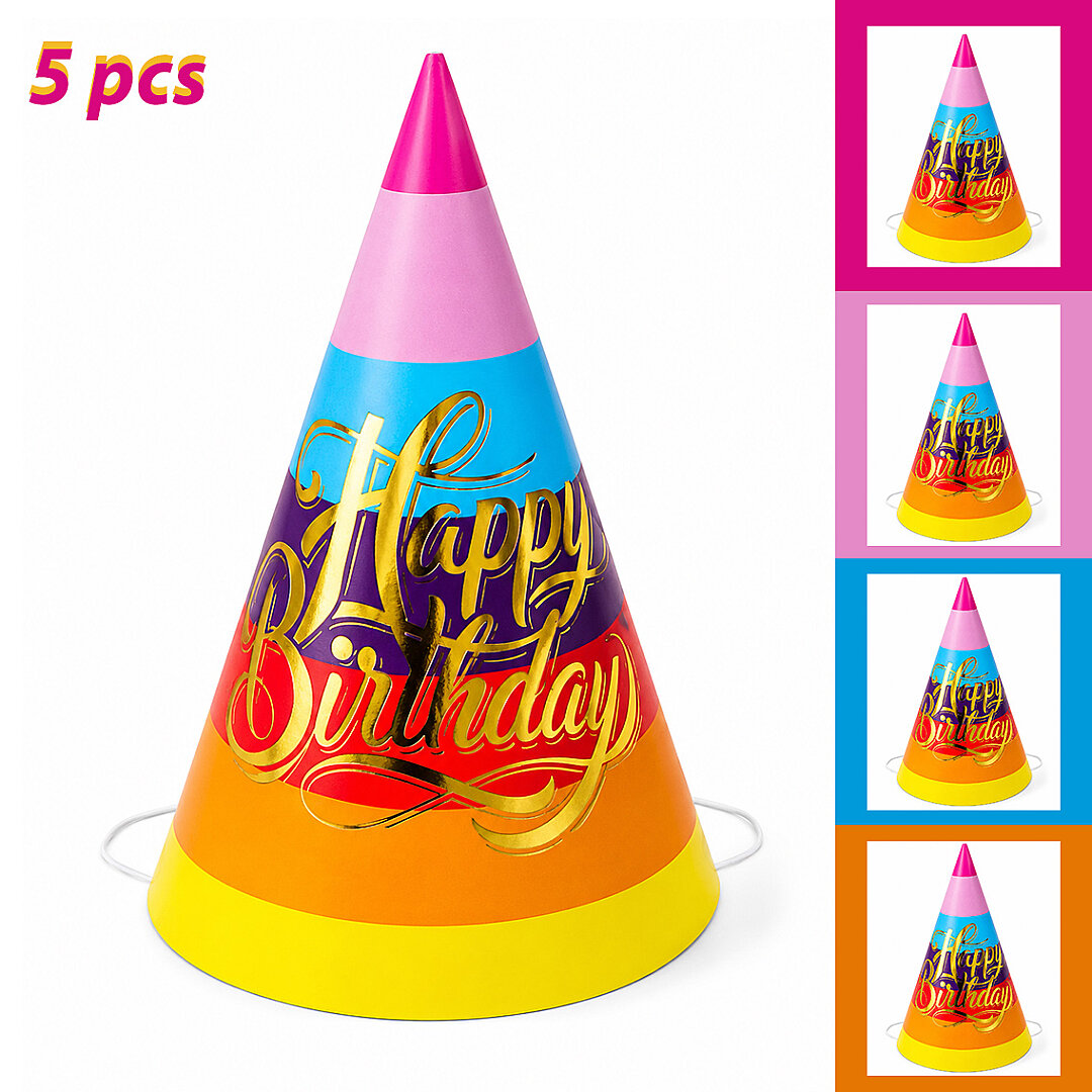 5 Li Çok Renkli Happy Birthday Parti Şapkası - Beysüs