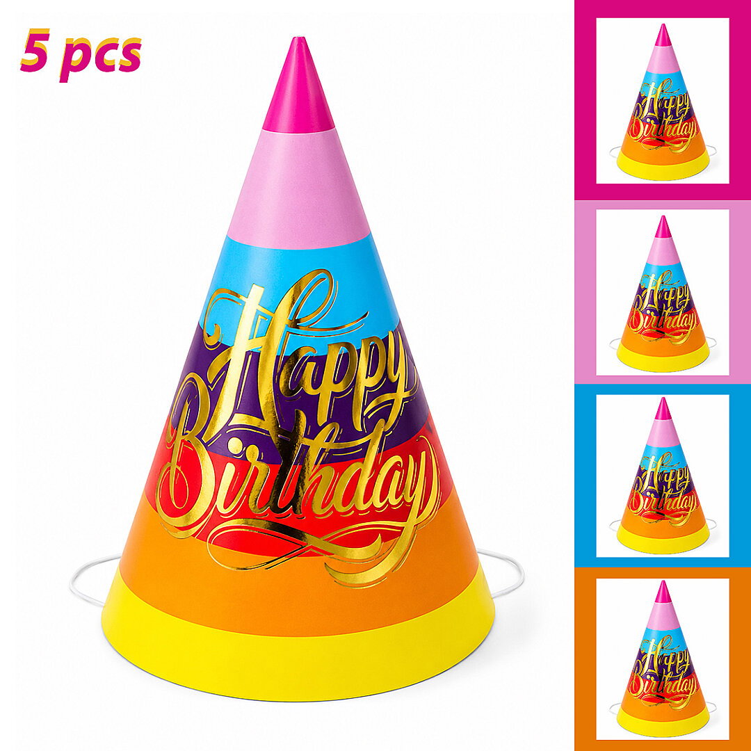 5 Li Çok Renkli Happy Birthday Parti Şapkası - 1