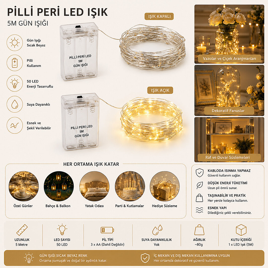 5 m Pilli Peri Led Gün Işığı İthal - 3