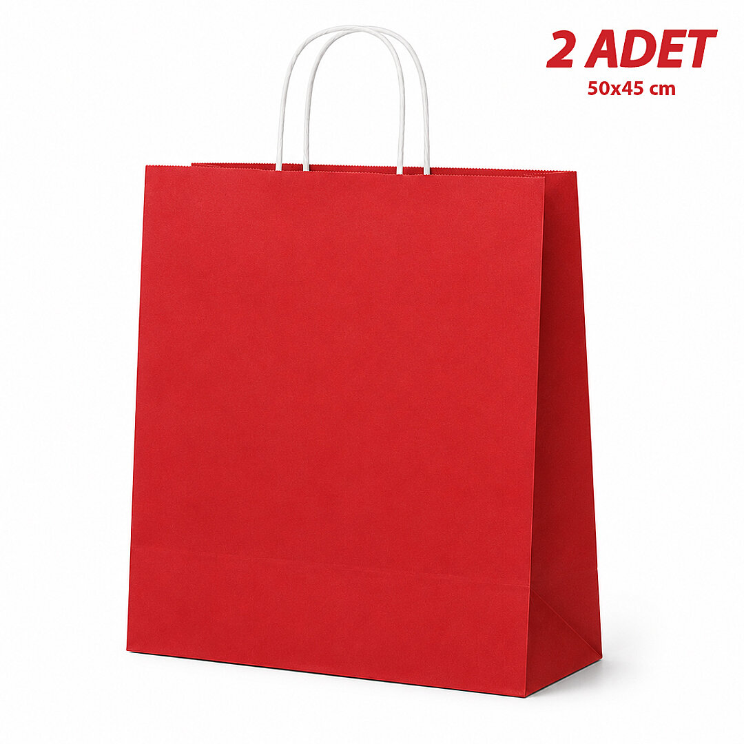 50x45 cm Hediyelik Kağıt Çanta Kırmızı 2 Adet - Beysüs