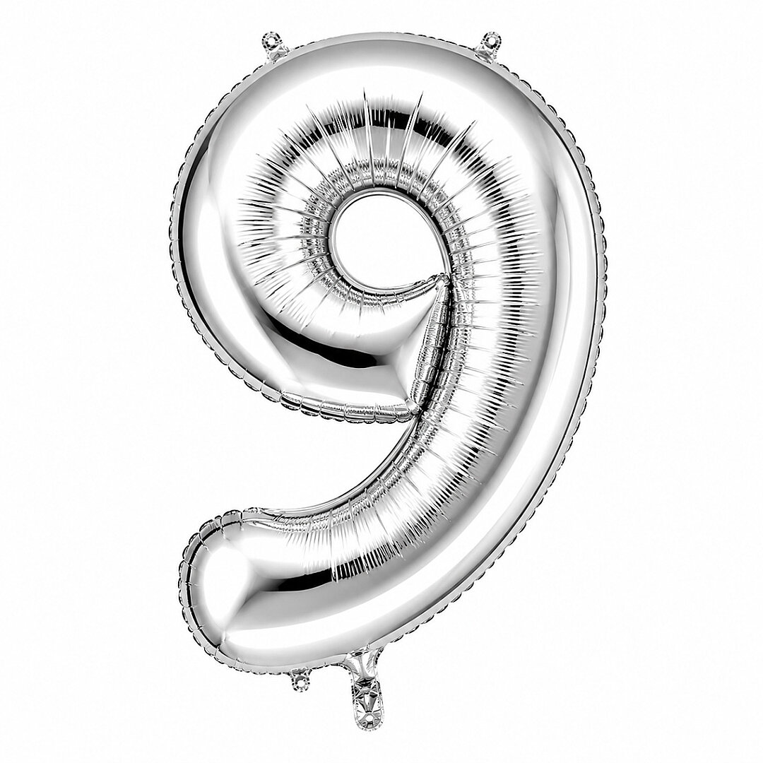 9 Rakam Folyo Balon Gümüş Rengi (36 cm) - Beysüs